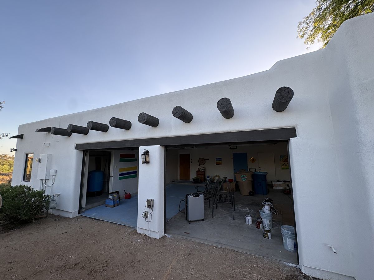 Pueblo-style home — white stucco and dark vigas — Royal Canyon Painting, Maricopa County AZ